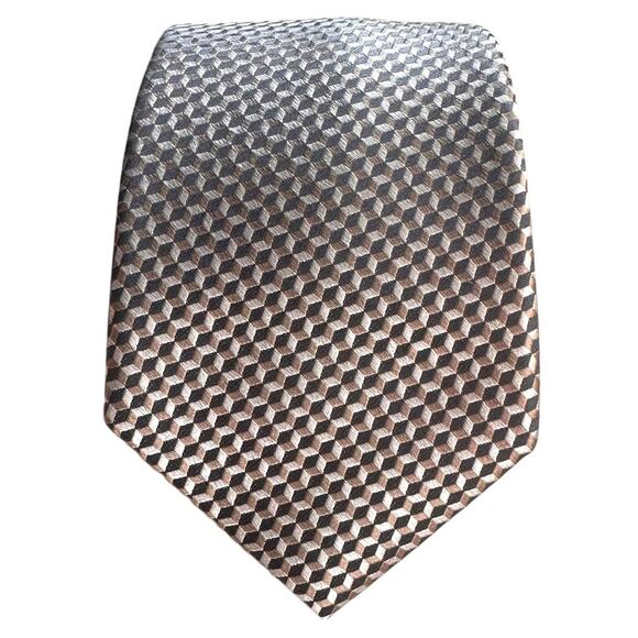 Michael Kors Mens Neck Tie 100% Silk Black Tan - Picture 1 of 8